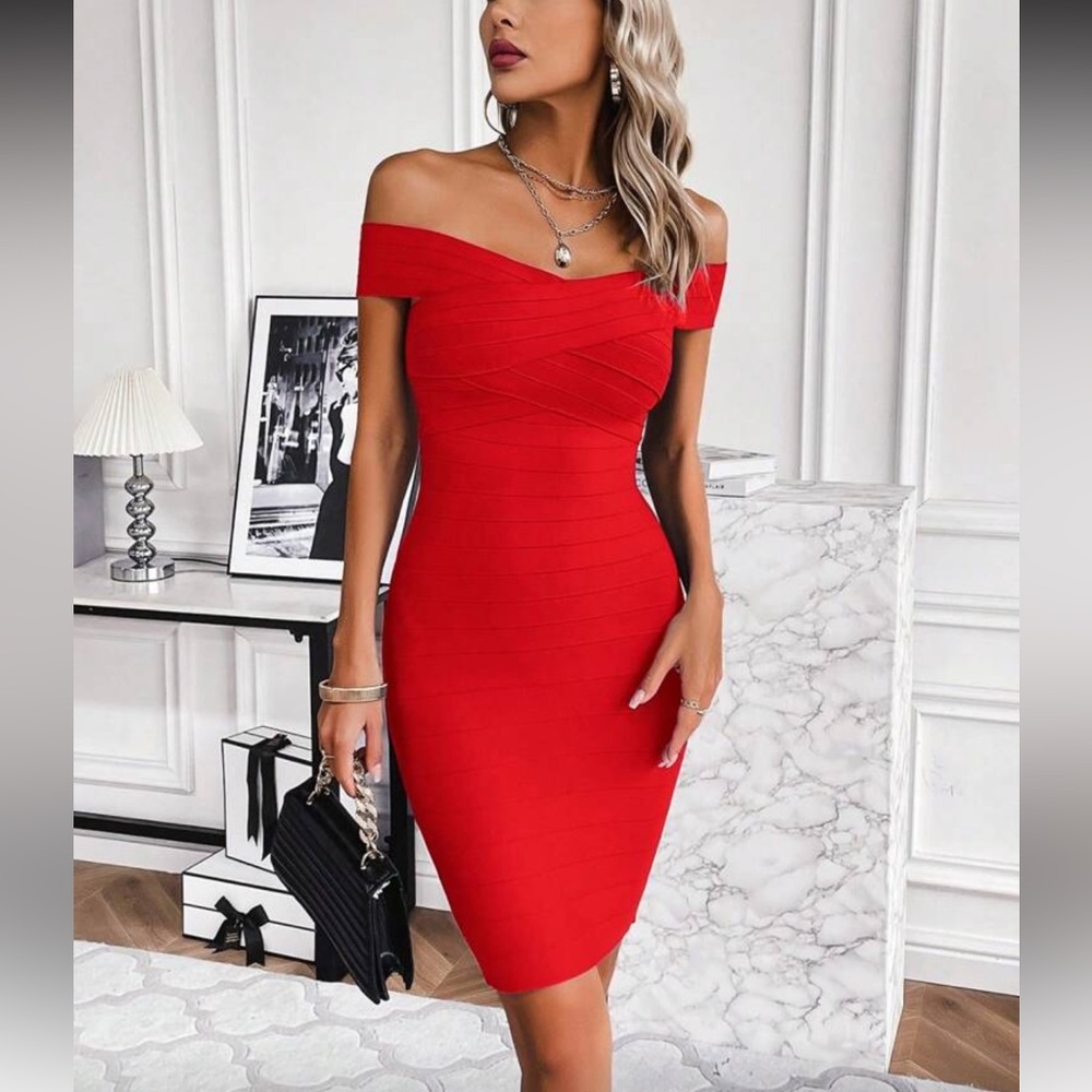 Elegant Off-Shoulder Red Dress